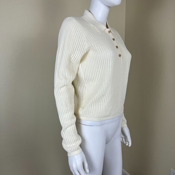 Rag & Bone Women Size M Ivory Vivi Pointelle Knit Polo Sweater Top Minimalist - Picture 11 of 15